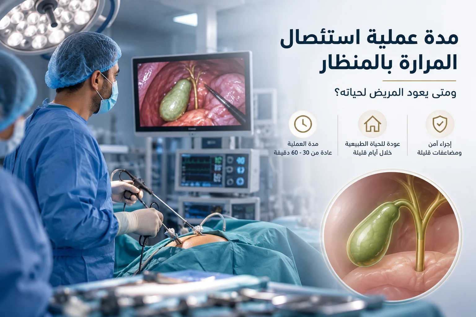 مدة عملية استئصال المرارة بالمنظار ومتى يعود المريض لحياته