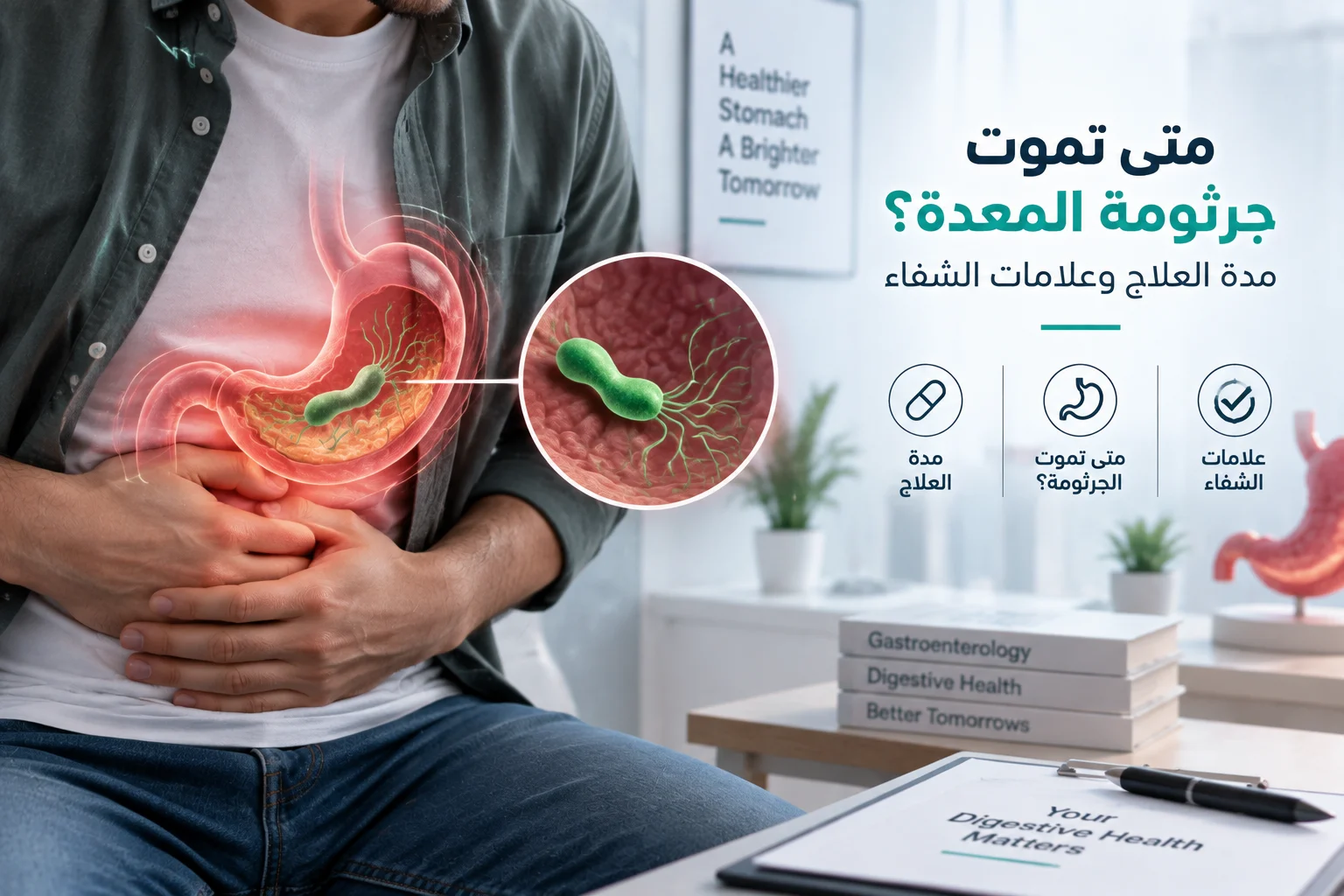 متى تموت جرثومة المعدة؟ مدة العلاج وعلامات الشفاء